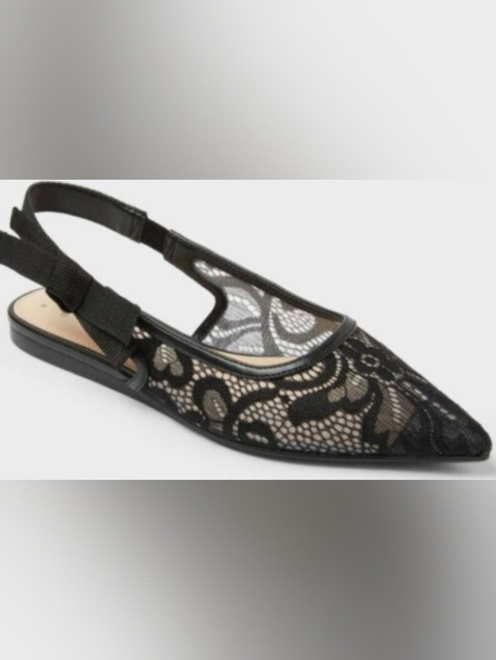 Women's Black Lace Pointed Toe Slingback Flats